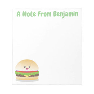 Bloc De Notas Personalizado de hamburguesa kawaii feliz