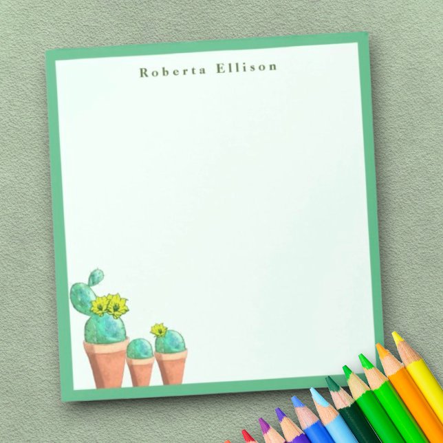 Bloc De Notas Personalizado de las flores de cactus del suroeste (green border personalized notepad)