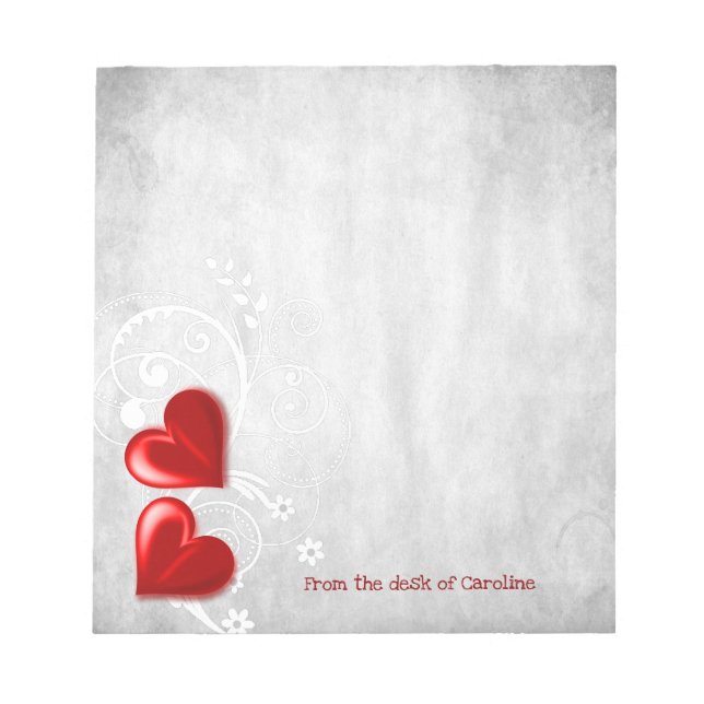 Bloc de notas personalizado de los corazones rojos (Frente)
