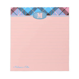 Bloc De Notas Personalizado de moda Script Monograma Jeans Plaid