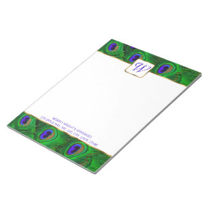 Bloc de notas personalizado de monograma de pavo r