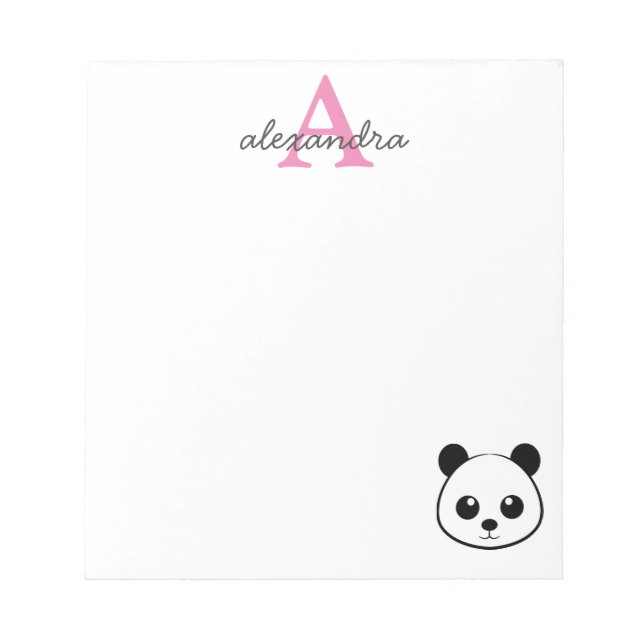 Bloc De Notas Personalizado de oso panda lindo Monograma (Frente)