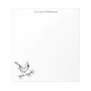 Bloc De Notas Personalizado de pájaro cardinal negro y blanco