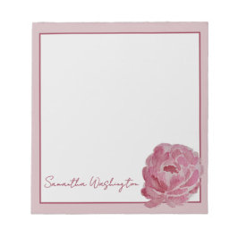 Bloc de notas personalizado de peonía rosa con acu