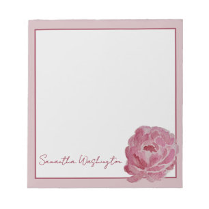 Bloc de notas personalizado de peonía rosa con acu