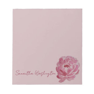 Bloc de notas personalizado de peonía rosa con acu