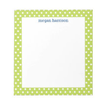 Bloc de notas personalizado de Polka Dot Lime Gree