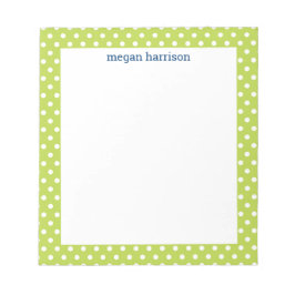 Bloc de notas personalizado de Polka Dot Lime Gree