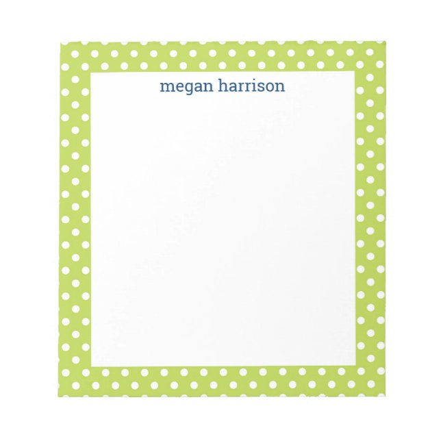 Bloc de notas personalizado de Polka Dot Lime Gree (Frente)