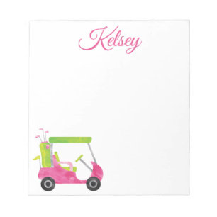 Bloc de notas personalizado del carro de golf rosa