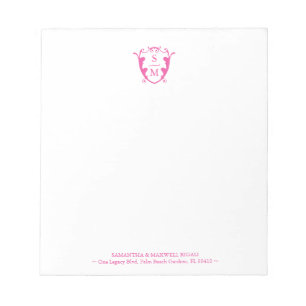 Bloc de notas personalizado del monograma rosa de