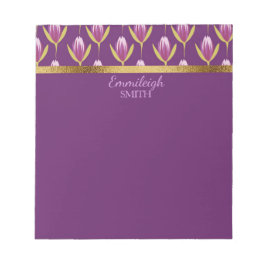 Bloc De Notas Personalizado Elegante Floral Púrpura y Dorado
