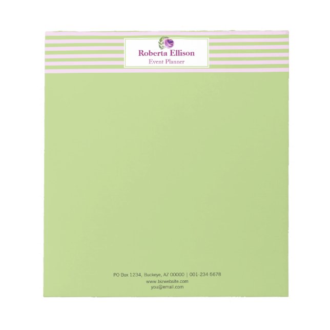 Bloc De Notas Personalizado Elegante Rosa floral rayas pastel (Frente)