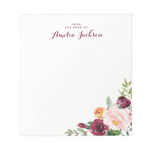 Bloc de notas personalizado Flor de Borgoña Papele