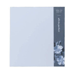 Bloc De Notas Personalizado floral azul monocromático de los flo
