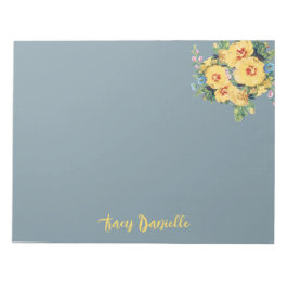 Bloc De Notas Personalizado Floral Azul y Amarillo