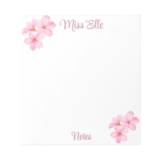 Bloc De Notas Personalizado Floral Girly Pink (Frente)