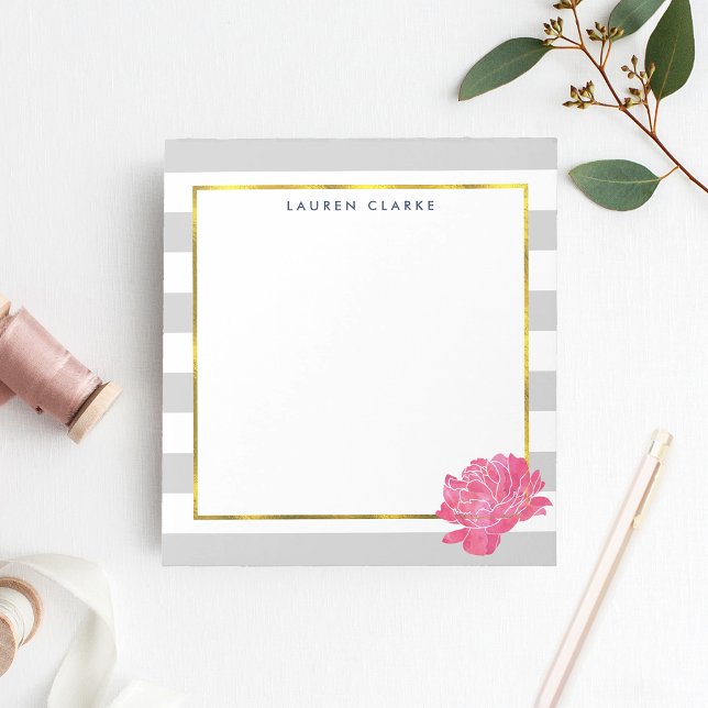 Bloc de notas personalizado Gris Stripe & Pink Peo (Subido por el creador)