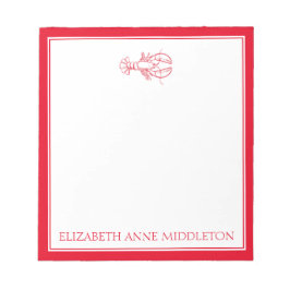Bloc De Notas Personalizado Langosta Rojo y Blanco Costero Elega