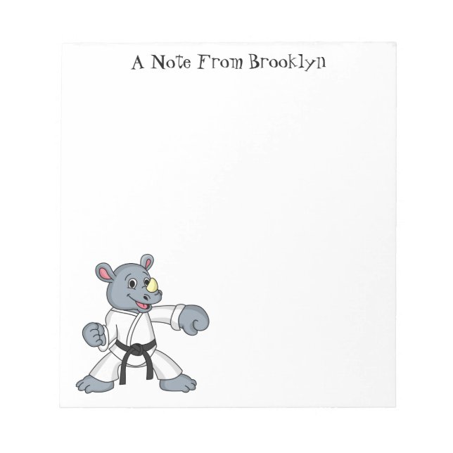 Bloc De Notas Personalizado lindo rhino kung fu personalizado (Frente)