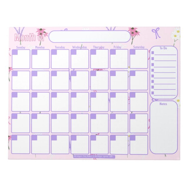 Bloc De Notas Personalizado MensualPlanner | Patrón de flores si (Frente)