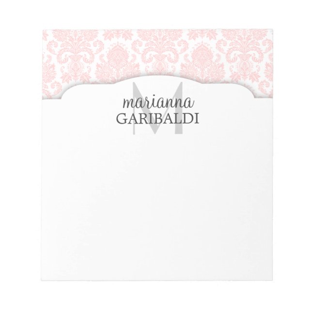Bloc De Notas Personalizado moderno Damask Pink (Frente)