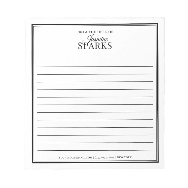 Bloc De Notas Personalizado moderno de la mesa de nombre negro e (Frente)