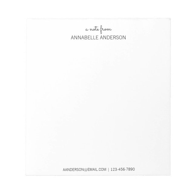 Bloc De Notas Personalizado Moderno Guión Negro Una Nota Del Nom (Frente)