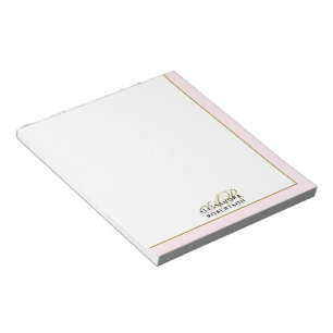 Bloc De Notas Personalizado Monograma Rosa Pastel Oro Blanco Chi
