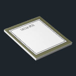 Bloc De Notas Personalizado Moss Color Editable Verde Blanco<br><div class="desc">Moderno y moderno color musgo verde (se puede editar el color de fondo) con el nombre o el texto que elijas en la parte superior.</div>