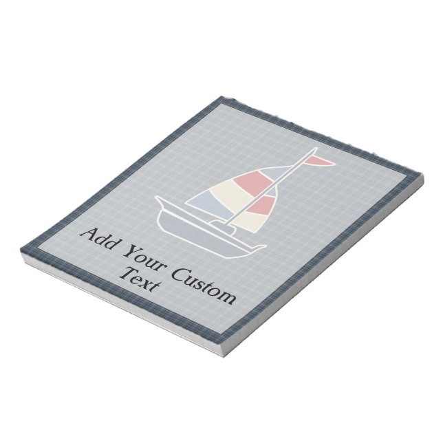 Bloc De Notas Personalizado Nautical Blue, Red, Cream Sailboat (Lado Izquierdo)