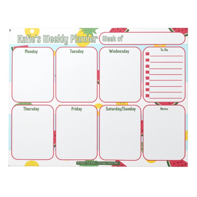 Bloc De Notas Personalizado Planner | Patrón de sandía de piña (Frente)