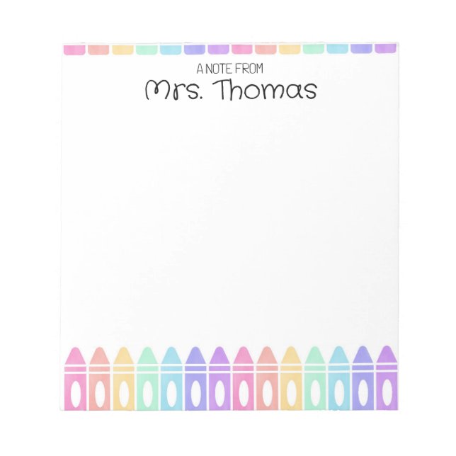 Bloc De Notas Personalizado Rainbow Crayon Kindergarten maestro  (Frente)