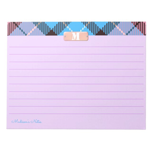 Bloc De Notas Personalizado rosa azul plastificado Monograma Lil (Frente)