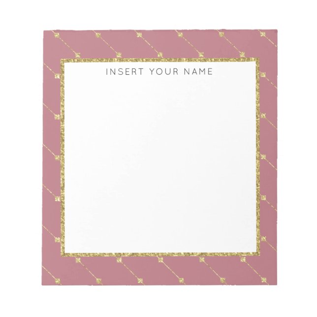 Bloc de notas personalizado Rosa de oro y Purpurin (Frente)