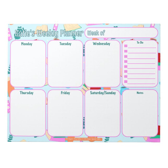 Bloc De Notas Personalizado Weekly Planner | Acogedor patrón par (Frente)
