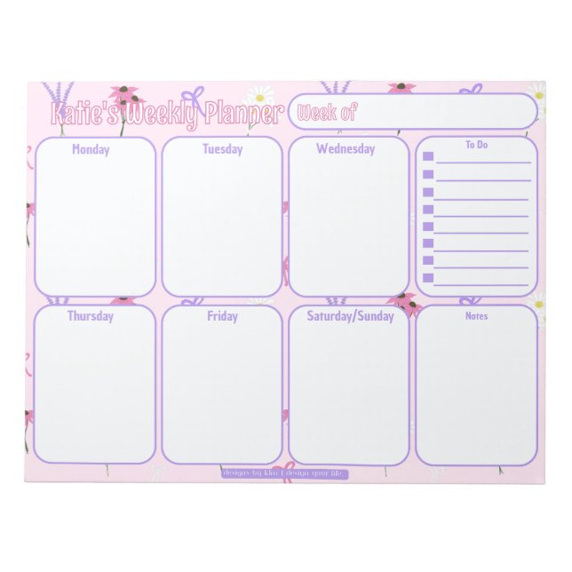 Bloc De Notas Personalizado Weekly Planner | Patrón de flores si (Frente)