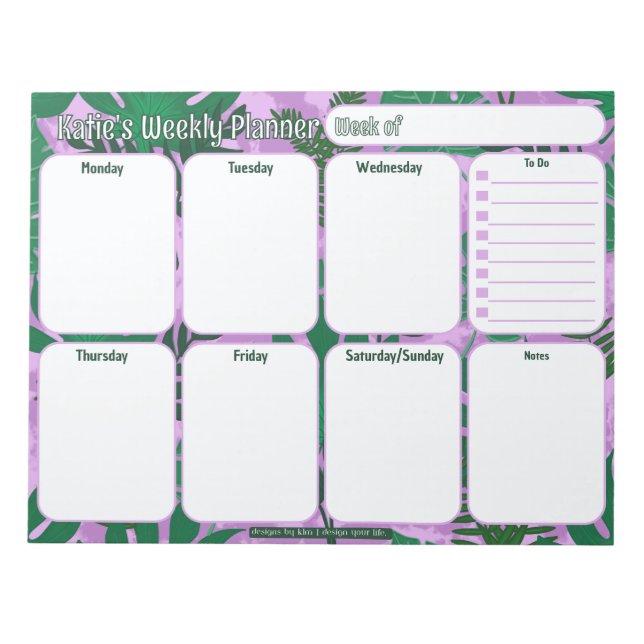 Bloc De Notas Personalizado Weekly Planner | Patrón de hojas de  (Frente)