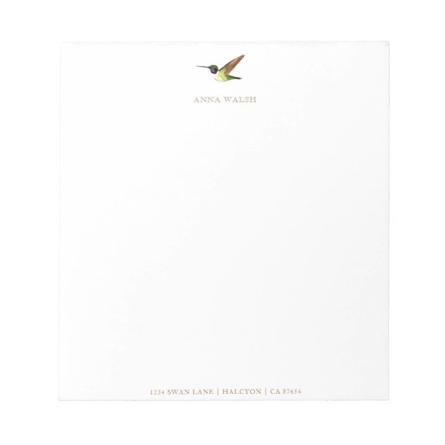 Bloc De Notas Personalized Anna's Hummingbird Notepad (Frente)