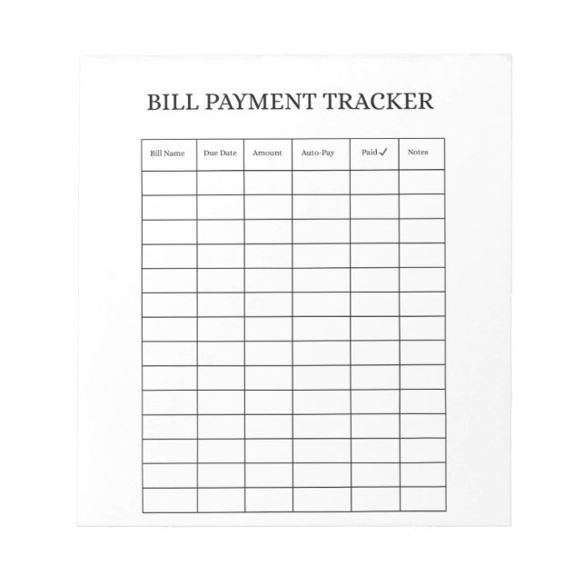 Bloc De Notas Personalized Bill Payment Tracker Notepad (Frente)