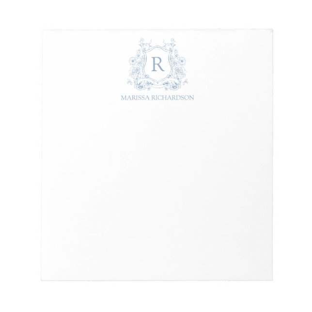 Bloc De Notas Personalized Blue Floral Crest Notepad (Frente)