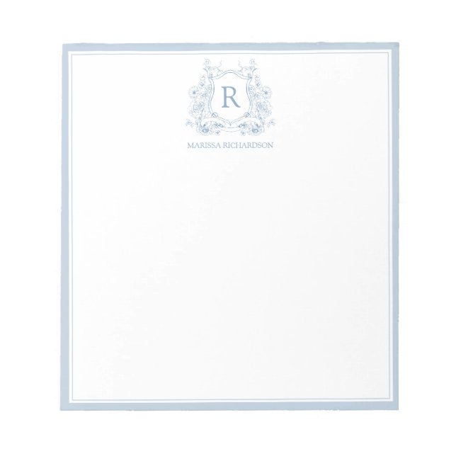 Bloc De Notas Personalized Blue Floral Crest Notepad (Frente)
