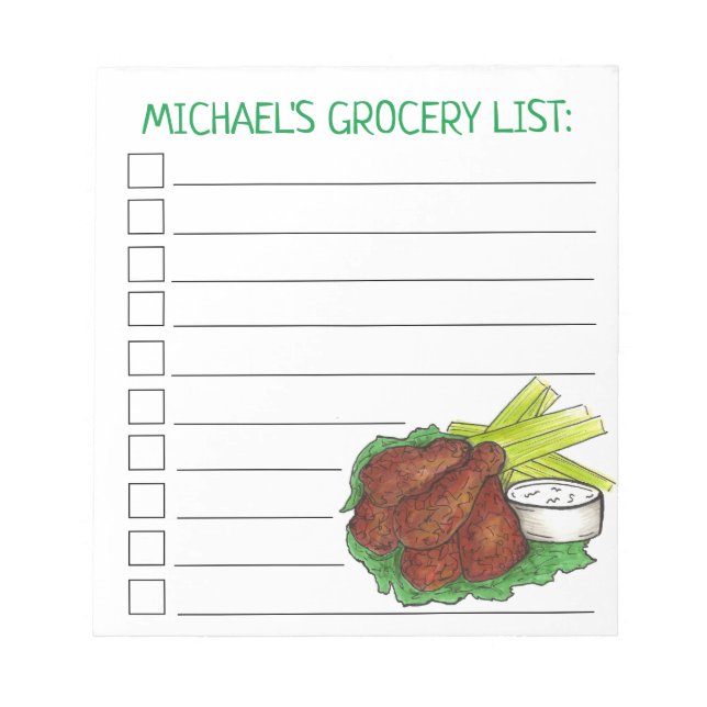 Bloc De Notas Personalized Buffalo Chicken Wings Grocery List (Frente)