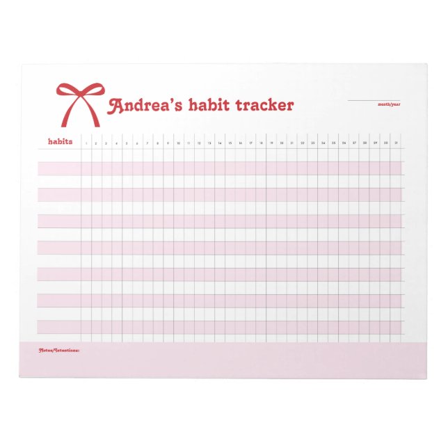 Bloc De Notas Personalized Habit Tracker Pink Bow  (Frente)
