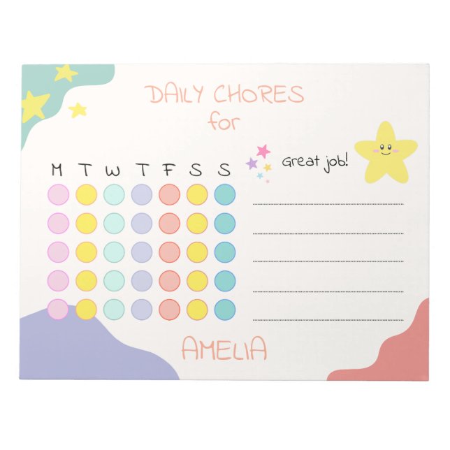 Bloc De Notas Personalized Kids Chore Chart Encouraging Rewards (Frente)