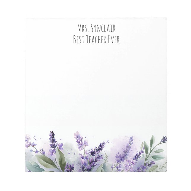 Bloc De Notas Personalized Lavender Flowers Teacher Appreciation (Frente)