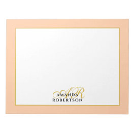 Bloc De Notas Personalized Monogram Peach Gold Black Stylish 