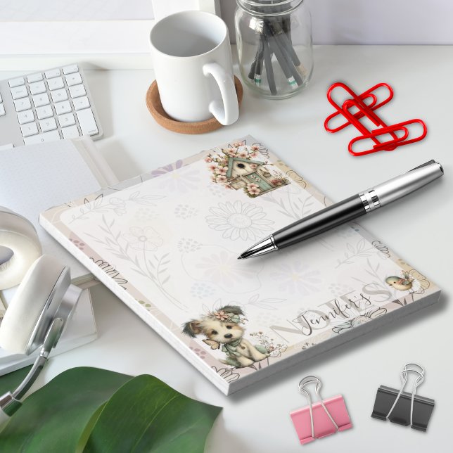 Bloc De Notas Personalized Pastel Dog & Floral Birdhouse Spring (Subido por el creador)