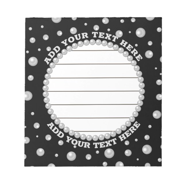 Bloc De Notas Personalized Photo with Pearls Circle on Black (Frente)