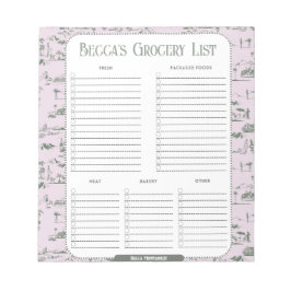 Bloc De Notas Personalized Pink Toile Grocery List Notepad
